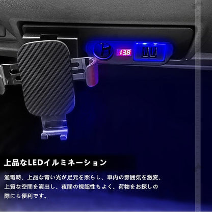 トヨタ ハイエース200系 1型2型3型4型5型6型 増設電源ユニット QC3.0急速充電×2口 スマホホルダー 増設用キット USB電源増設 内装 電装 パーツ 充電ポート