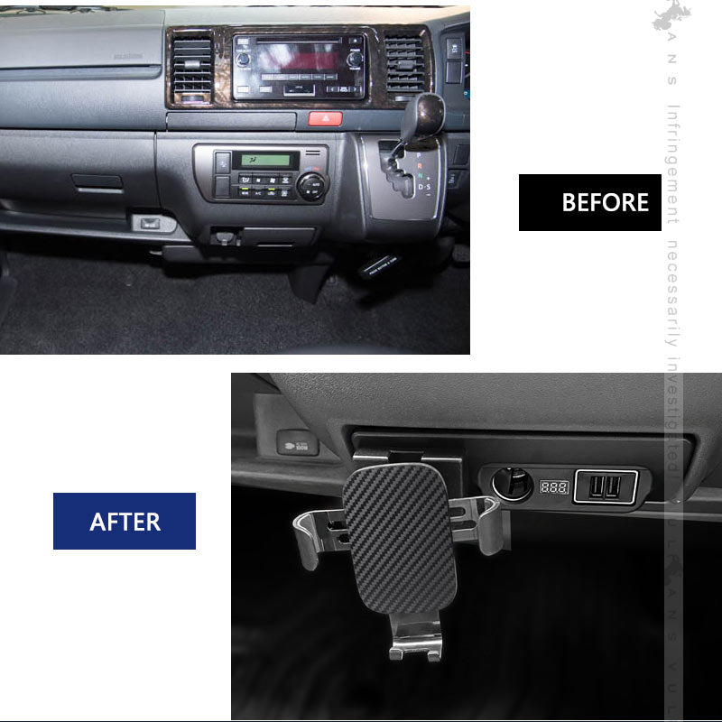 トヨタ ハイエース200系 1型2型3型4型5型6型 増設電源ユニット QC3.0急速充電×2口 スマホホルダー 増設用キット USB電源増設 内装 電装 パーツ 充電ポート