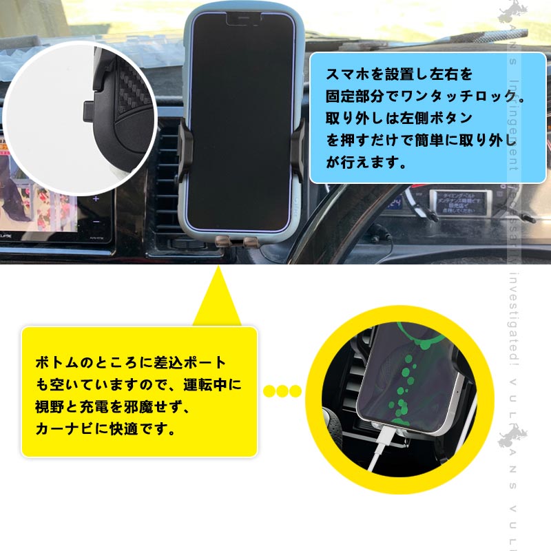 ハイエース200系 4型 5型 6型専用 スマホホルダー USBポート2つ QC3.0 TYPE-C 片手操作 カーホルダー 車載 スマホスタンドスマホ充電 内装 パーツ