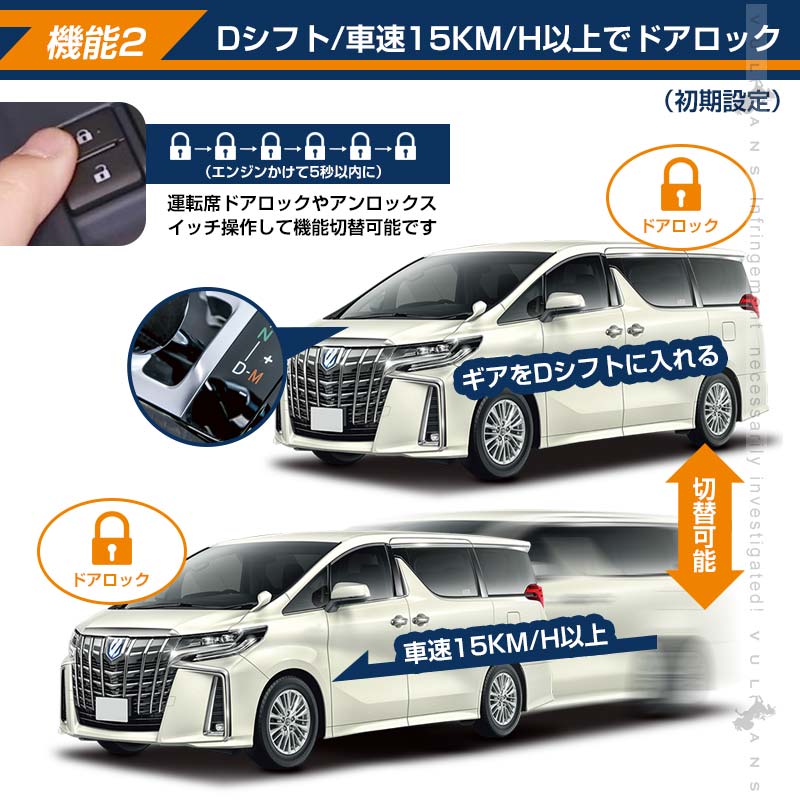 アルファード ヴェルファイア 30系 前期 後期 OBDドアロック 多機能ハーネス エンジン掛けたままドアロック 車速連動 ドアロック ハザード連動 電装 パーツ