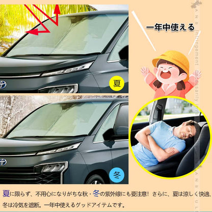 三角窓までカバーできる N-BOX JF5 JF6 ワンタッチ フロントシェード フロントサンシェード 日除け 断熱 サンシェード 紫外線対策 収納袋付 パーツ内装