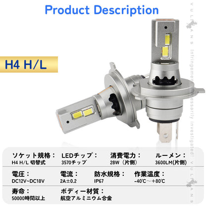 LEDヘッドライト H1/H4 H/L/H7/HB3/HB4から選べる 瞬間起動 高輝度 過電圧・定電流回路 銅基板 航空アルミ合金 LEDフォグランプ LEDバルブ 7200LM 防水 IP67