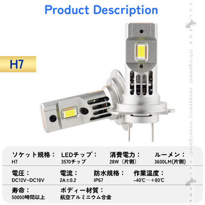 LEDヘッドライト H1/H4 H/L/H7/HB3/HB4から選べる 瞬間起動 高輝度 過電圧・定電流回路 銅基板 航空アルミ合金 LEDフォグランプ LEDバルブ 7200LM 防水 IP67