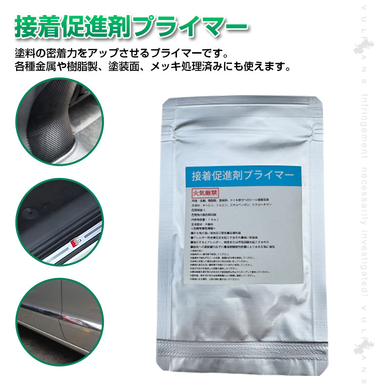 脱脂剤・接着促進剤セット 速乾性脱脂 クリーナー 接着促進剤 プライマー 10ml 2枚セット 大容量 パーツ取付 補強 施工 パーツ カスタム アクセサリー カー用品