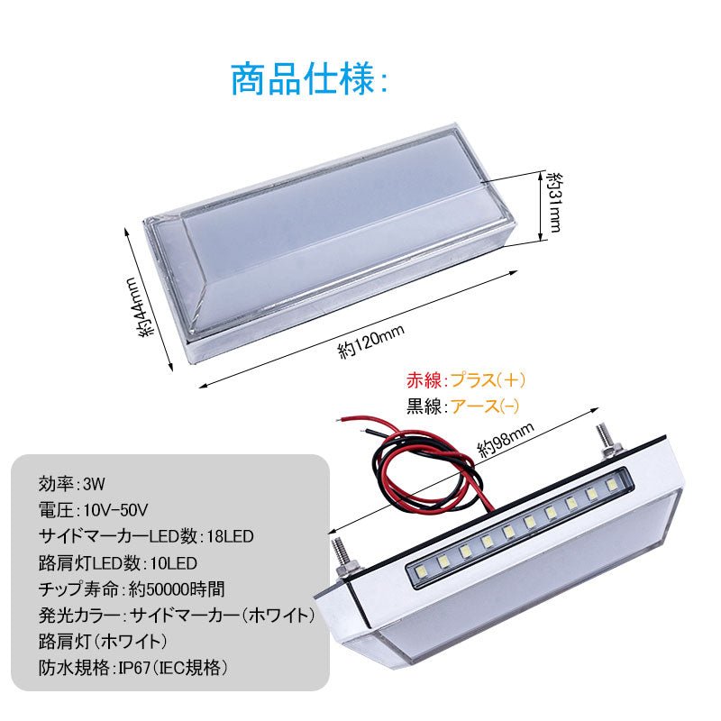 トラック＆軽自動車兼用 LEDサイドマーカー+路肩灯 長方形面発光 レッド 2個セット マーカーランプ 12V 24V車用 トラックマーカー 28連 サイドマーカー 外装 - VULCANS