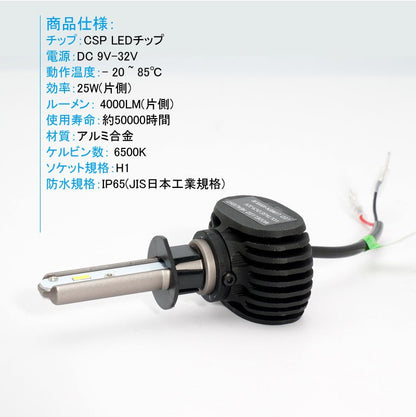 LEDヘッドライト オールインワン H1 8000LM SEOUL CSPチップ 1年保証 LEDフォグランプ 2個set DC9V~32V 6500K ワンピース 一体型 ファンレス 取付簡単 電装 - VULCANS
