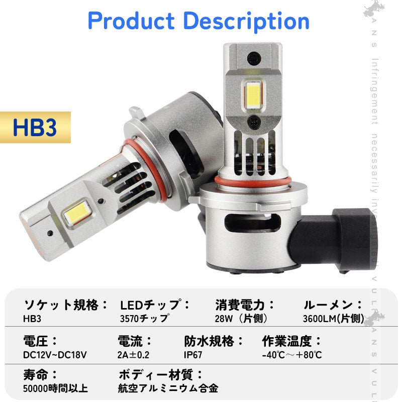 LEDヘッドライト H1/H4 H/L/H7/HB3/HB4から選べる 瞬間起動 高輝度 過電圧・定電流回路 銅基板 航空アルミ合金 LEDフォグランプ LEDバルブ 7200LM 防水 IP67 - VULCANS
