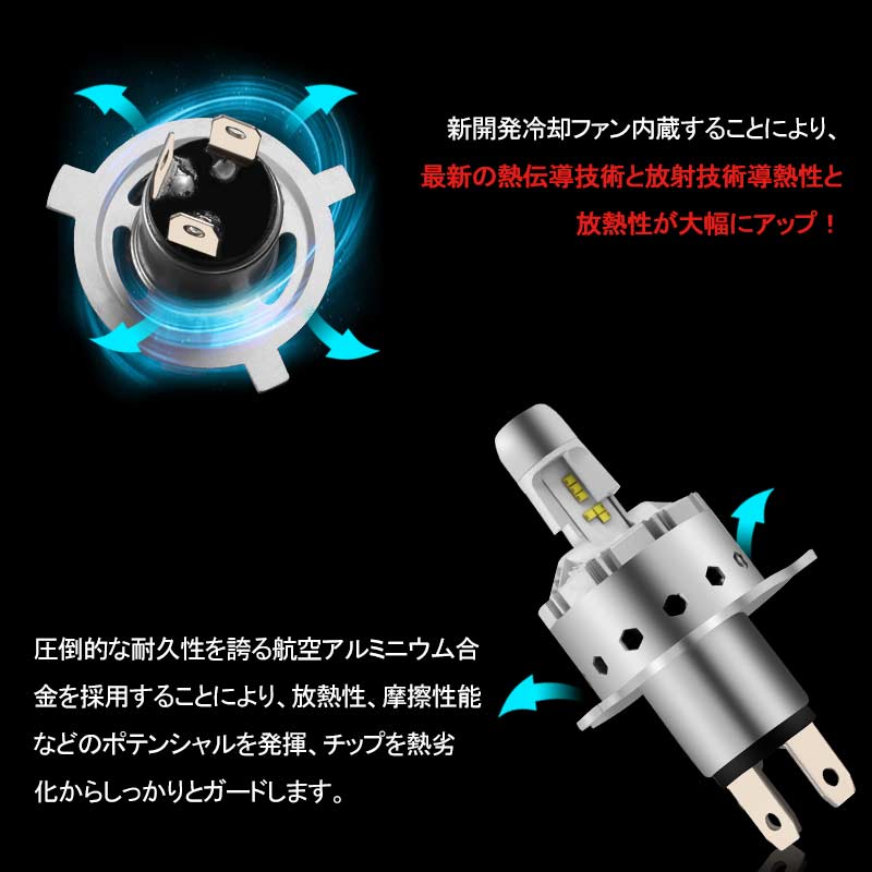 LEDヘッドライト H4 H/L 切替式 一体型 新車検対応 1年保証 オールインワン PHILIPS製 ZES 25W×2 6000LM ワンタッチ 瞬間起動 過電圧・定電流回路 9P Hi/Low - VULCANS