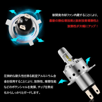 LEDヘッドライト H4 H/L 切替式 一体型 新車検対応 1年保証 オールインワン PHILIPS製 ZES 25W×2 6000LM ワンタッチ 瞬間起動 過電圧・定電流回路 9P Hi/Low - VULCANS