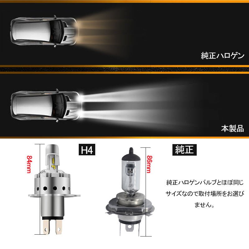 LEDヘッドライト H4 H/L 切替式 一体型 新車検対応 1年保証 オールインワン PHILIPS製 ZES 25W×2 6000LM ワンタッチ 瞬間起動 過電圧・定電流回路 9P Hi/Low - VULCANS