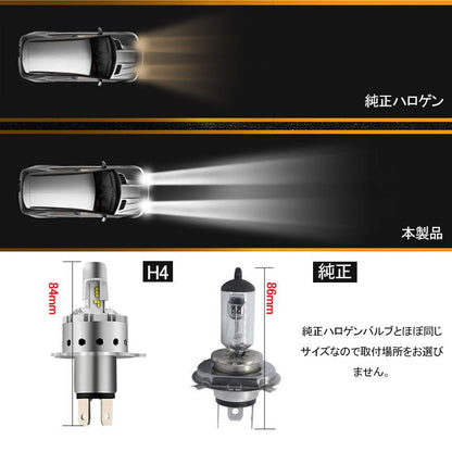 LEDヘッドライト H4 H/L 切替式 一体型 新車検対応 1年保証 オールインワン PHILIPS製 ZES 25W×2 6000LM ワンタッチ 瞬間起動 過電圧・定電流回路 9P Hi/Low - VULCANS