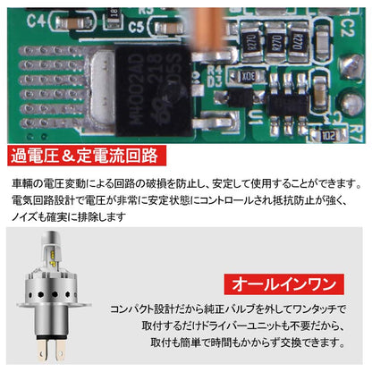 LEDヘッドライト H4 H/L 切替式 一体型 新車検対応 1年保証 オールインワン PHILIPS製 ZES 25W×2 6000LM ワンタッチ 瞬間起動 過電圧・定電流回路 9P Hi/Low - VULCANS