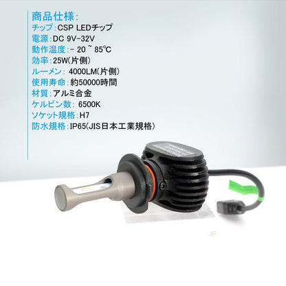 LEDヘッドライト オールインワン H7 8000LM SEOUL CSPチップ 1年保証 LEDフォグランプ 2個set DC9V~32V 6500K ワンピース 一体型 ファンレス 取付簡単 電装 - VULCANS