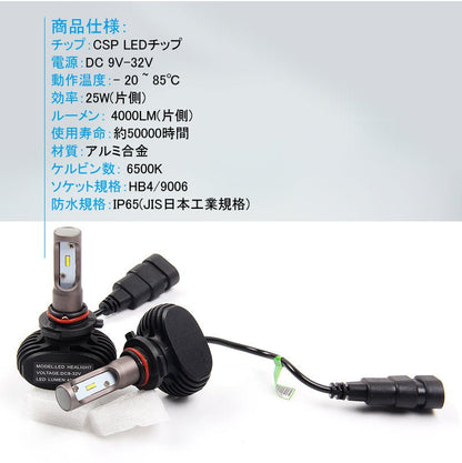 LEDヘッドライト オールインワン HB4/9006 8000LM SEOUL CSPチップ 1年保証 LEDフォグランプ 2個set DC9V~32V 6500K ワンピース 一体型 取付簡単 電装 - VULCANS