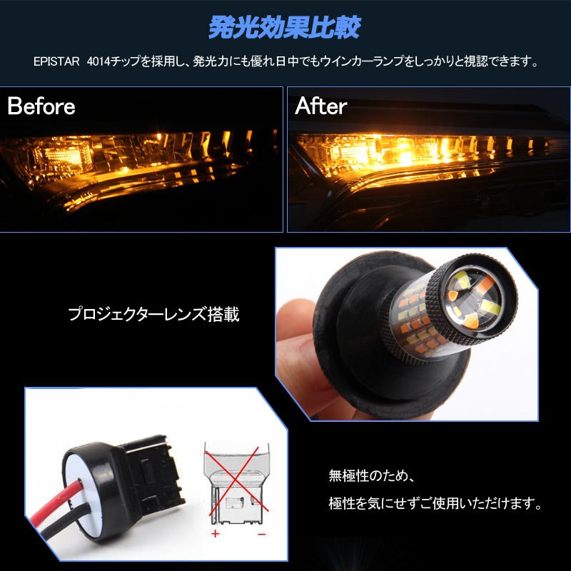 LEDウインカーポジションキット T20/T20 ピンチ部違い兼用 ハイフラ抵抗器付 LEDバルブ 12V 4014SMD 60連 LEDシングル球 定電流回路内蔵 ウインカー優先機能 - VULCANS