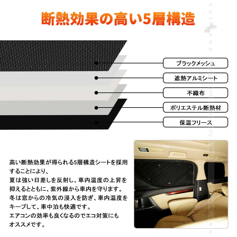 タンク/ルーミー M900A/M910A サンシェード ブラックメッシュ 5層構造 1台分 車中泊 燃費向上 アウトドア キャンプ 紫外線 車 日よけ エアコン 10点set - VULCANS