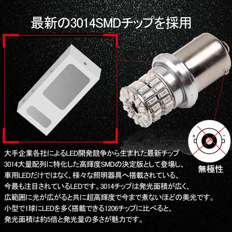 S25 ピン角180°ステルス LEDウインカーバルブ 48連SMD 3014チップ DC12V - 30V 無極性 2個 ウインカー専用 LEDバルブ アンバー 車・バイクに最適 - VULCANS