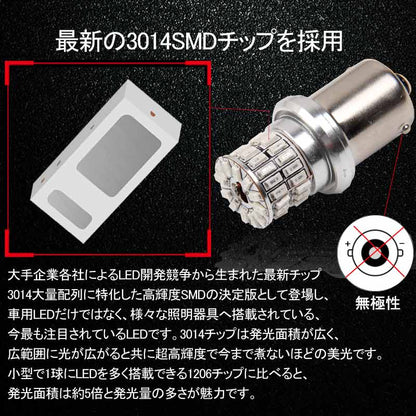 S25 ピン角180°ステルス LEDウインカーバルブ 48連SMD 3014チップ DC12V - 30V 無極性 2個 ウインカー専用 LEDバルブ アンバー 車・バイクに最適 - VULCANS