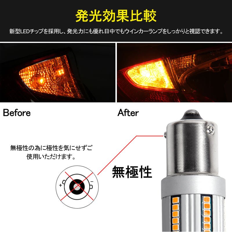 S25 ピン角違い シングル球 ハイフラ防止抵抗内蔵 ウインカー専用 LEDバルブ ハイブリッド車にも対応 無極性 1156/BAU15s 66SMD搭載 キャンセラー内蔵 - VULCANS