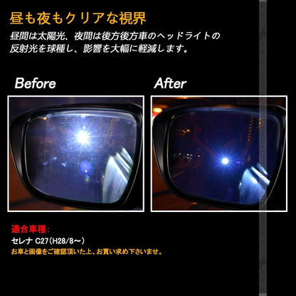 SERENA 日産 セレナ C27 フロント サイド ドアミラー ブルーレンズ ブルーミラーレンズ 紫外線/赤外線カット 防眩ミラー 外装 パーツ カスタム エアロ 用品 - VULCANS
