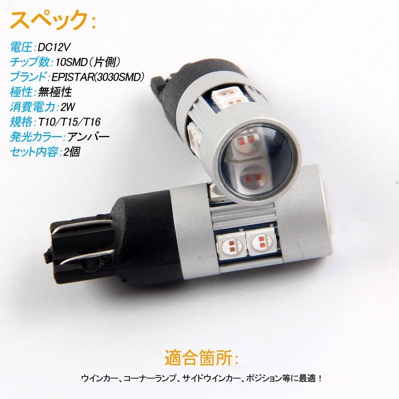 T10/T15/T16 キャンセラー内蔵 LEDウェッジ球 無極性 輸入車対応 180LM EPISTAR 3030SMD 2個 アンバー ウインカー サイドウインカー ポジション LEDバルブ - VULCANS