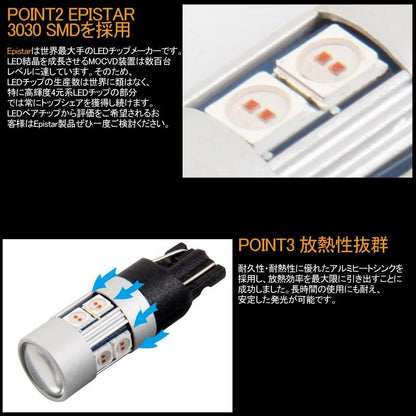 T10/T15/T16 キャンセラー内蔵 LEDウェッジ球 無極性 輸入車対応 180LM EPISTAR 3030SMD 2個 アンバー ウインカー サイドウインカー ポジション LEDバルブ - VULCANS