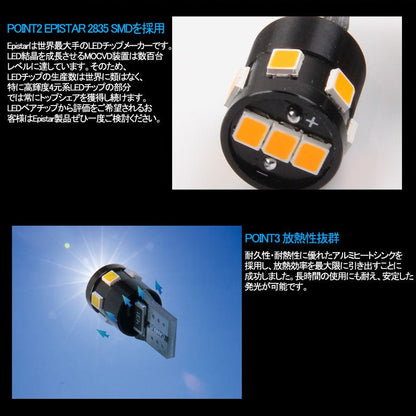 輸入車対応 T10/T15/T16 キャンセラー内蔵 LEDウェッジ球 LEDバルブ EPISTAR アンバー 110LM ウインカー ポジション 2個セット 無極性 内装パーツ - VULCANS