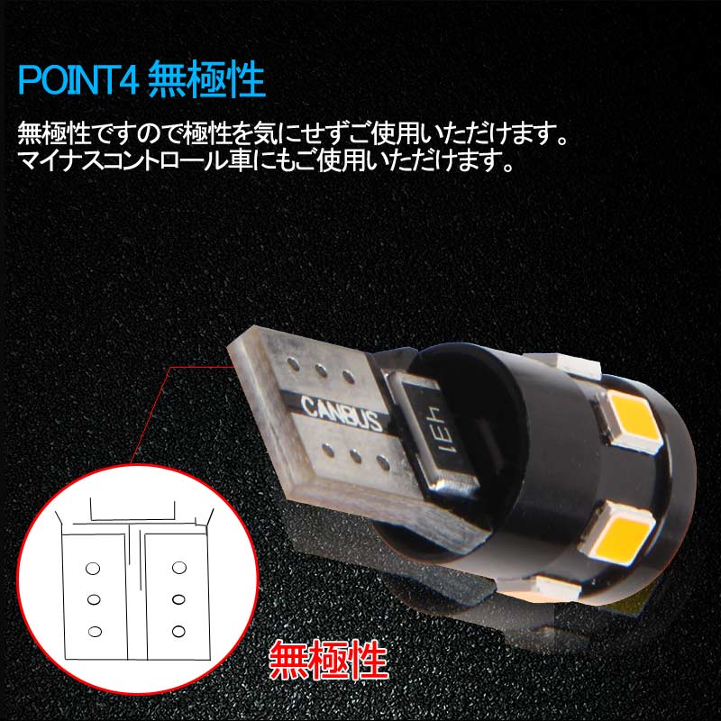 輸入車対応 T10/T15/T16 キャンセラー内蔵 LEDウェッジ球 LEDバルブ EPISTAR アンバー 110LM ウインカー ポジション 2個セット 無極性 内装パーツ - VULCANS