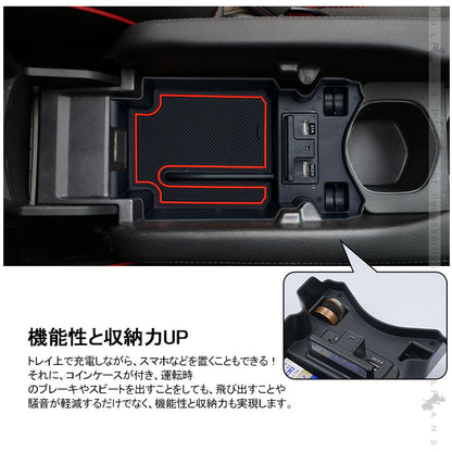 新型シビック コンソールボックス USB充電ポート+LEDセンサーライト搭載 QC3.0 +2.1Aの２つ充電ポート 収納力UP トレイ下のスペースを活用 内装 パーツ - VULCANS