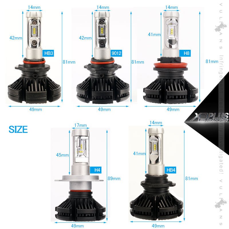 業界初 X3 PLUS LEDヘッドライト H8/H11/H16JP 新車検対応 DC9V～DC60V トラックまで対応 PHILIPS ZES ケルビン値変更可 6000LM 2個 光軸調整可 1年保証 IP67 - VULCANS