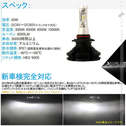 業界初 X3 PLUS LEDヘッドライト HB3/9005 新車検対応 DC9V～DC60V トラックまで対応 PHILIPS ZES ケルビン値変更可 6000LM 2個 光軸調整可 1年保証 IP67 - VULCANS