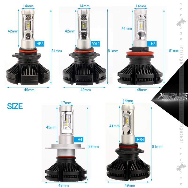 業界初 X3 PLUS LEDヘッドライト HB4/9006 新車検対応 DC9V～DC60V トラックまで対応 PHILIPS ZES ケルビン値変更可 6000LM 2個 光軸調整可 1年保証 IP67 - VULCANS