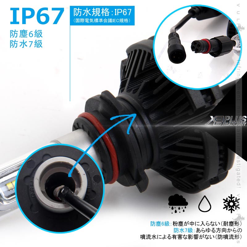 業界初 X3 PLUS LEDヘッドライト HB4/9006 新車検対応 DC9V～DC60V トラックまで対応 PHILIPS ZES ケルビン値変更可 6000LM 2個 光軸調整可 1年保証 IP67 - VULCANS